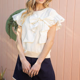 Bow Ruffle Sleeve Terry Top || 2 COLORS