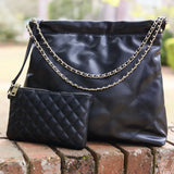 HARLOW TOTE WITH POUCH BLACK || P37696