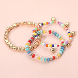 3PCS - Heart Charm Multi Beaded Stretch Layered Bracelets