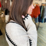 BEIGE W/BLACK KNIT EDGE OPEN CARDIGAN