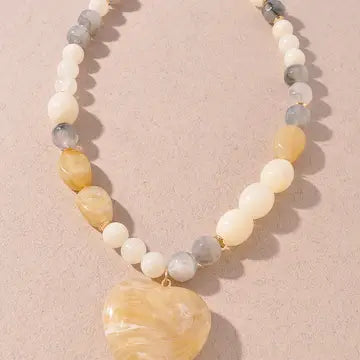 Mixed Beaded Heart Pendant Necklace