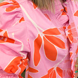 Palm Leaf Floral Ruffle Sleeve Top