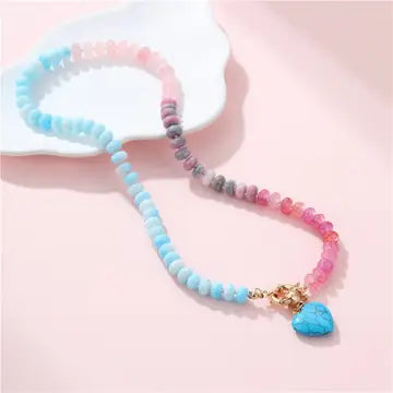 Rhyin Multi Beaded Necklace with Heart Charm