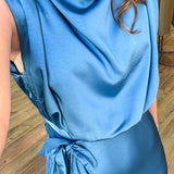 Aqua Blue Mock Neck Midi Dress