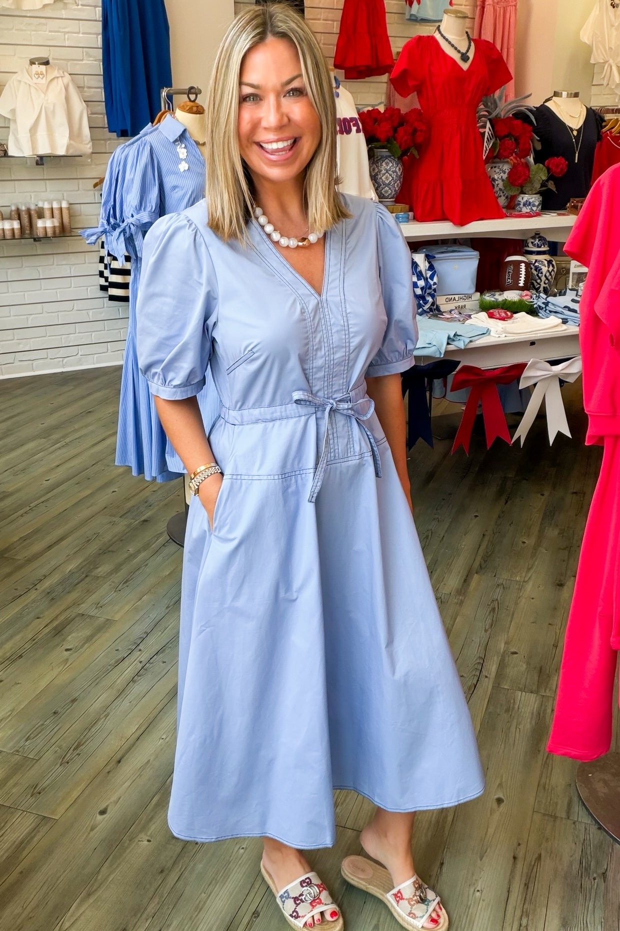 Sky Blue Babydoll Midi Dress Xsmall