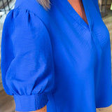 SAPPHIRE BLUE V NECK BLOUSE