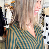 V-neck Striped Short Seeve Top