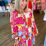 JOSIE MULTI FLORAL BUBBLE HEM DRESS