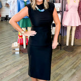 Shoulder Pad Sleeves Midi Dress