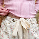 Pink Paisley Belted Barrel Jean