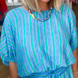 ZURI BLUE STRIPED BUBBLE TOP