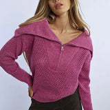 GLITZY FUCHSIA HALF ZIP SWEATER