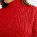 RED GLITZY CABLE KNIT SWEATER