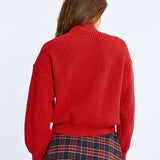 RED GLITZY CABLE KNIT SWEATER