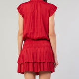 SWANKY RED MINI DRESS W/ PLEATED SKIRT