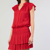 SWANKY RED MINI DRESS W/ PLEATED SKIRT