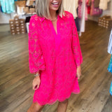 FUCHSIA EMBROIDERY COLLAR DRESS