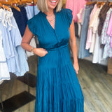 LINDA TEAL SILK MAXI DRESS