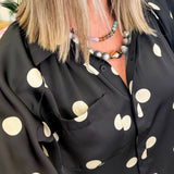 Satin Puff Sleeve Polka Dot Blouse