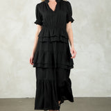 Black Tiered Textured Maxi Dress