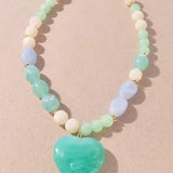 Mixed Beaded Heart Pendant Necklace