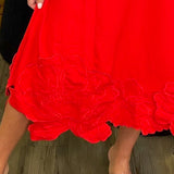 Red Hot Floral Applique Midi Dress