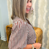 Ciara Brown Stripe Button Down Blouse