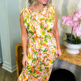 Papaya Rose Floral Satin Drape Maxi