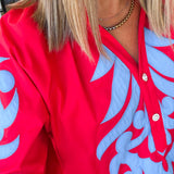 Red Blue Bordeaux Blouse