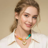 Textured Heart Colorful Beaded Necklace