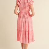 Pink Tie Front Ruffle Sleeve Maxi Dress