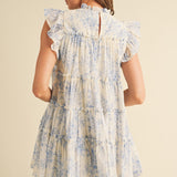 Babydoll Blue Flutter Sleeve Mini Dress
