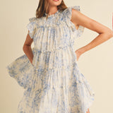 Babydoll Blue Flutter Sleeve Mini Dress