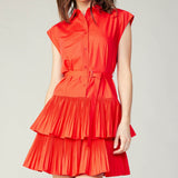 RED BUTTON DOWN TIERED MINI DRESS