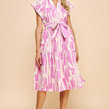 Pinch Pink/Ivory Print Tiered Mini Dress 5048D