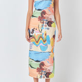 Abstract Print Strapless Maxi Dress Multi