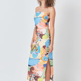 Abstract Print Strapless Maxi Dress Multi