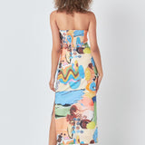 Abstract Print Strapless Maxi Dress Multi