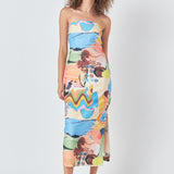 Abstract Print Strapless Maxi Dress Multi