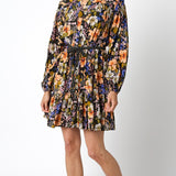 Black Apricot Floral Long Sleeve Mini Dress