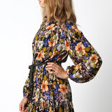 Black Apricot Floral Long Sleeve Mini Dress