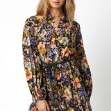 Black Apricot Floral Long Sleeve Mini Dress