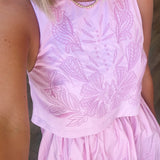 PINK EMBROIDERED MIDI SKIRT SET
