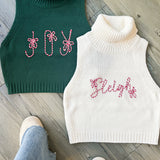 SLEEVELESS HOLIDAY CROP SWEATER || 2 COLORS