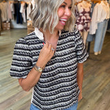 SUZIE BLACK METALLIC TWEED BLOUSE