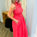 Coral Solid Mock Maxi Dress