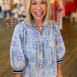 PURPLE MOD FLORAL BLOUSE