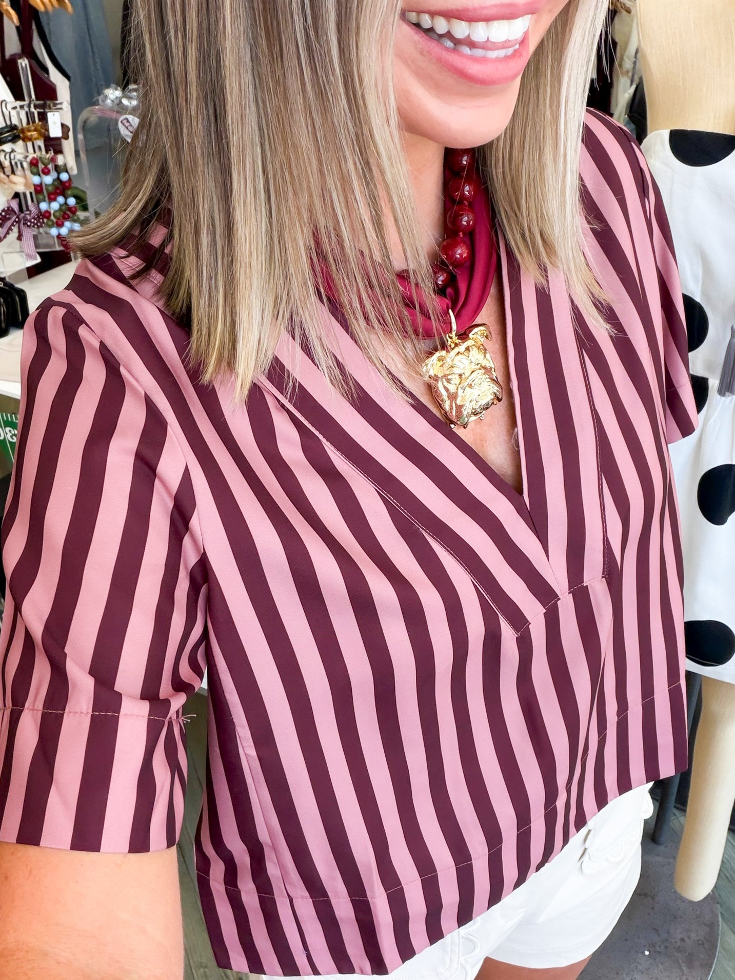 V-neck Striped Short Seeve Top