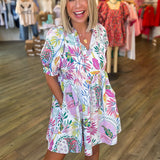 WHITE TROPICS MULTI PRINT DRESS