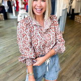 MAYA BROWN MIXED PATTERN BLOUSE